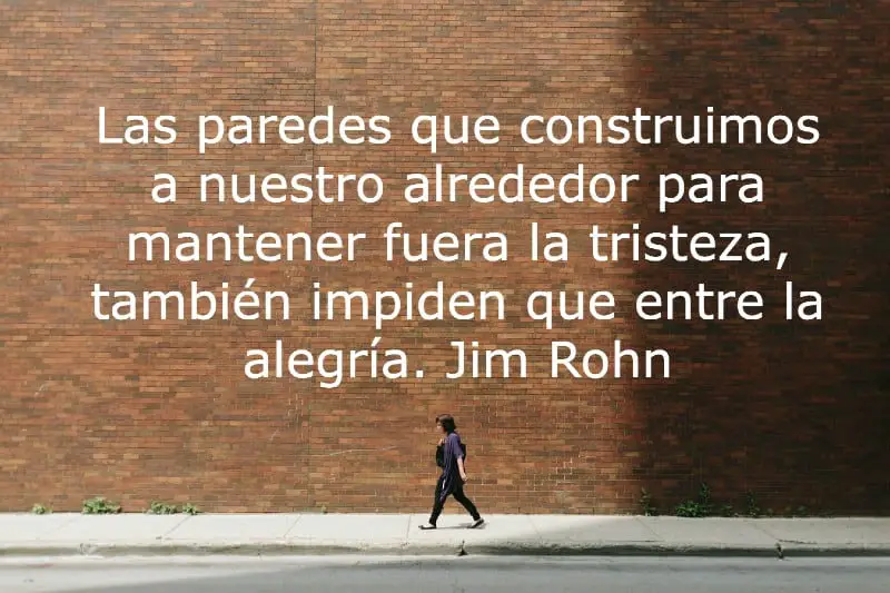 Las paredes que construimos a nuestro alrededor para mantener fuera la tristeza, también impiden que entre la alegría. Jim Rohn